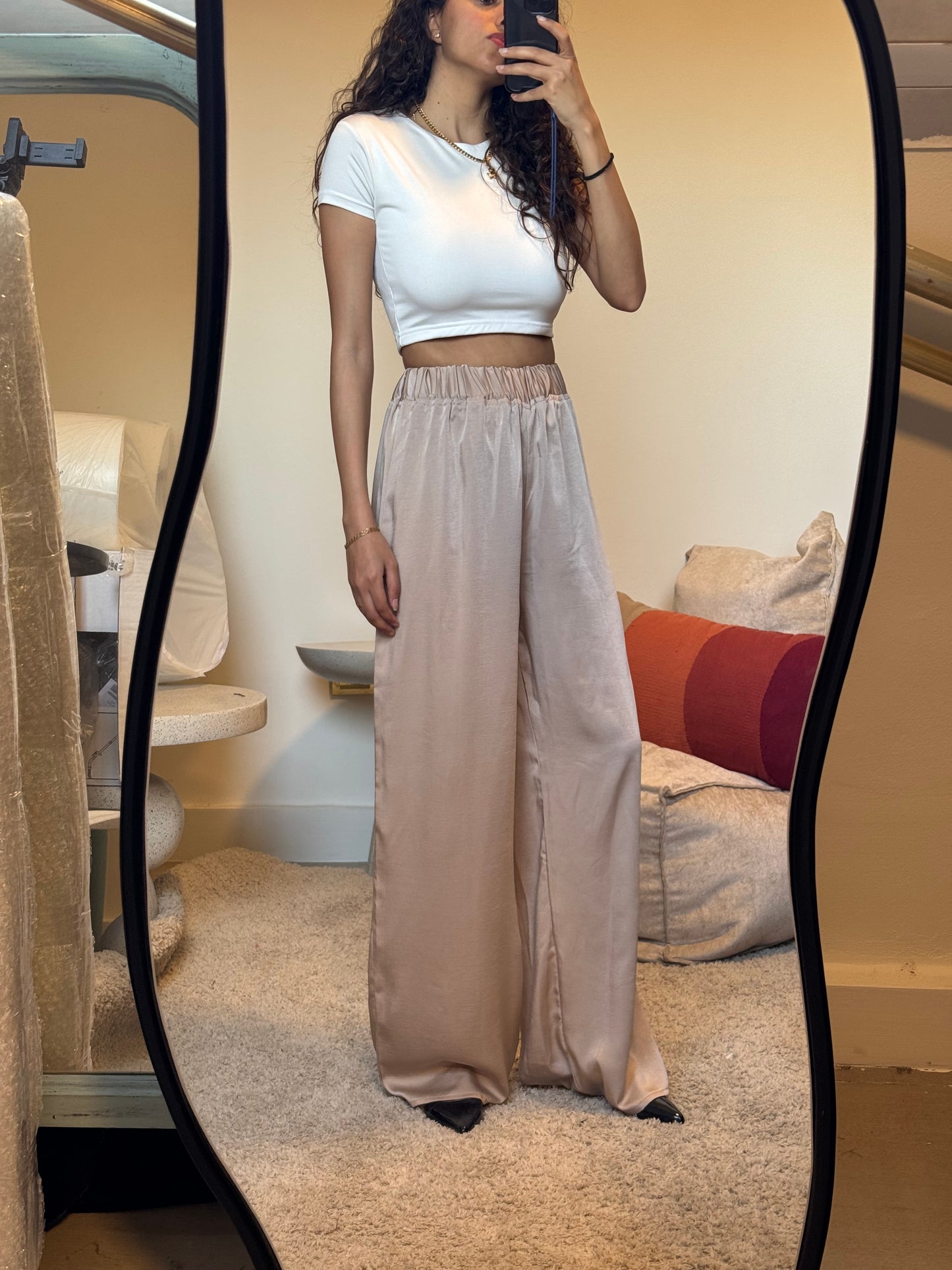 Beige Satin pants