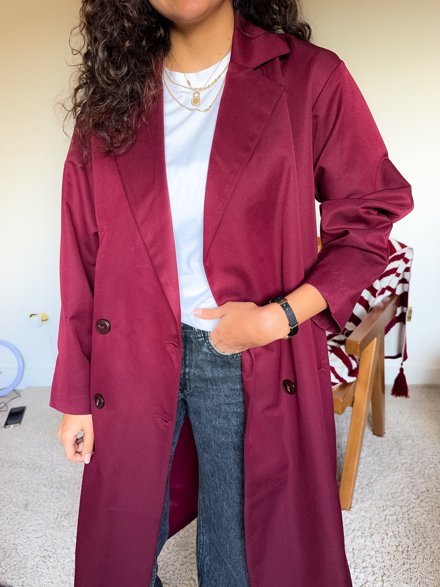 Long coat in burgundy