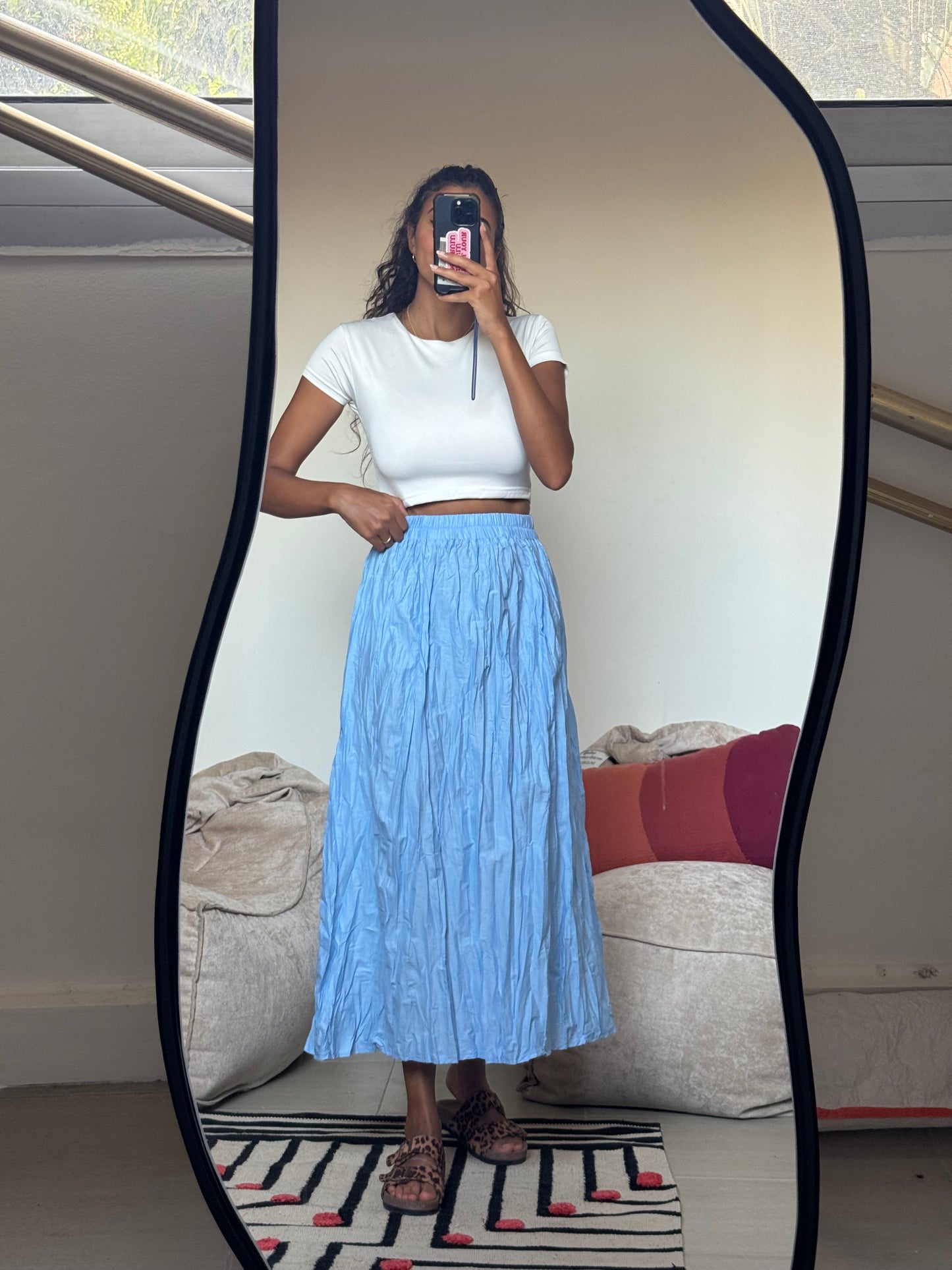 Wrinkled baby blue skirt