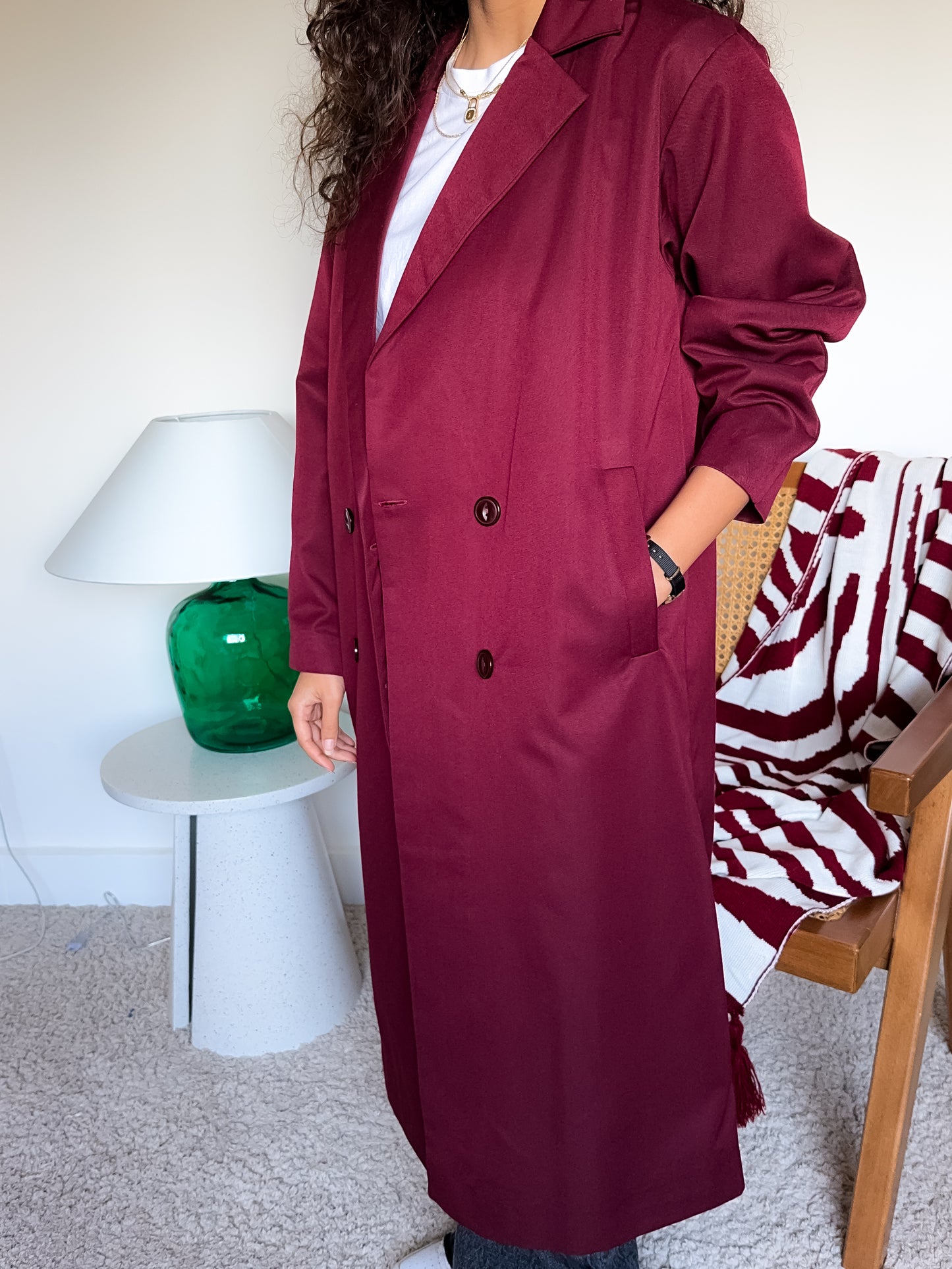 Long coat in burgundy