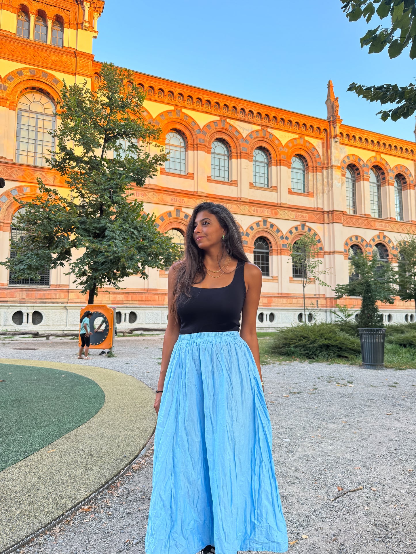 Wrinkled baby blue skirt