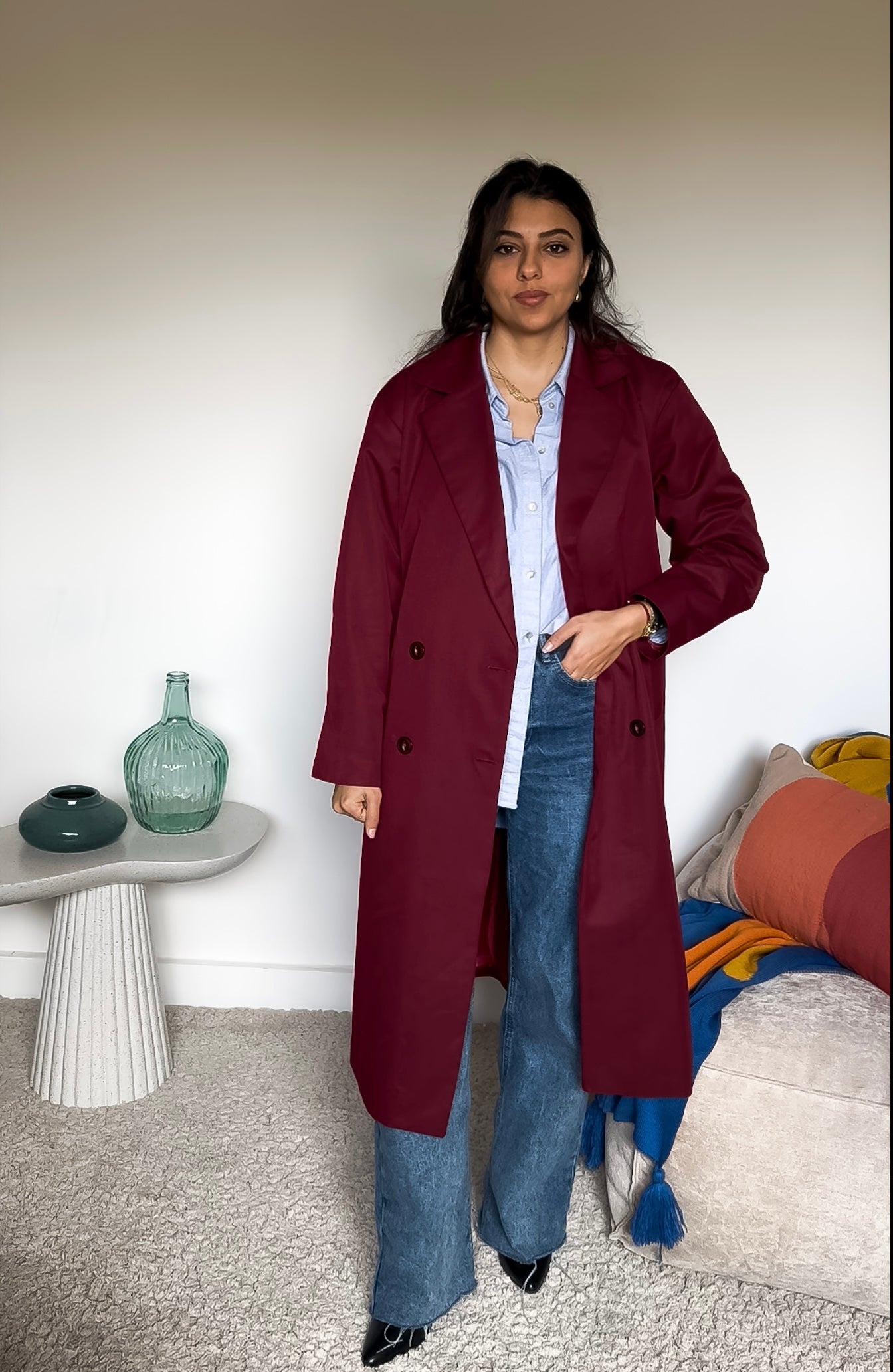 Long coat in burgundy