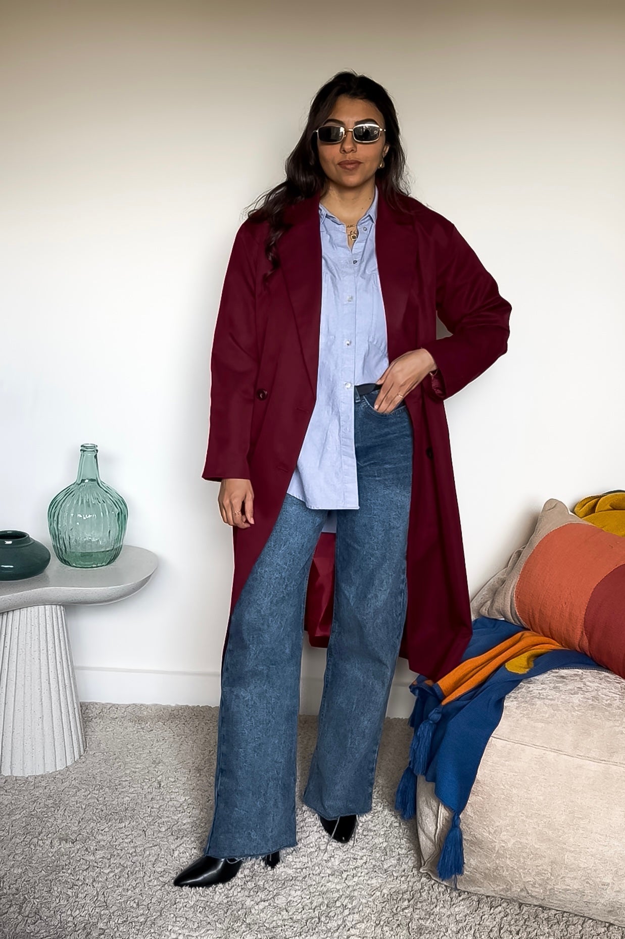 Long coat in burgundy