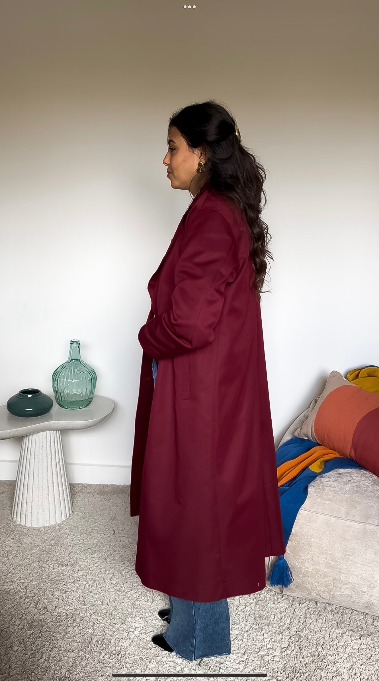Long coat in burgundy