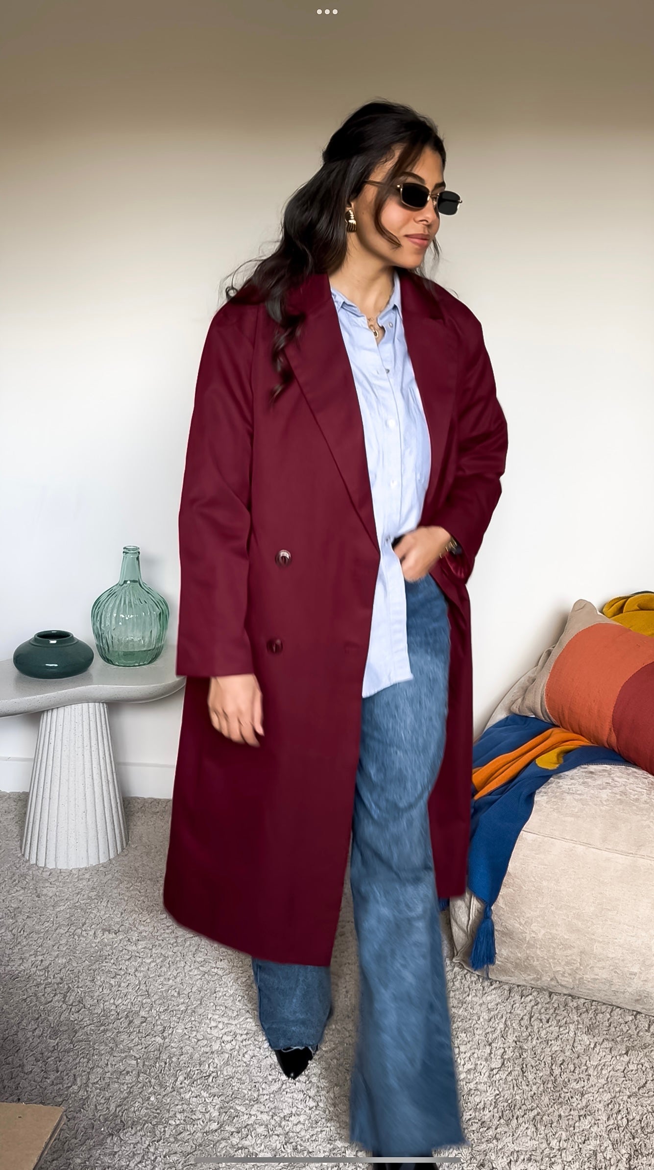 Long coat in burgundy
