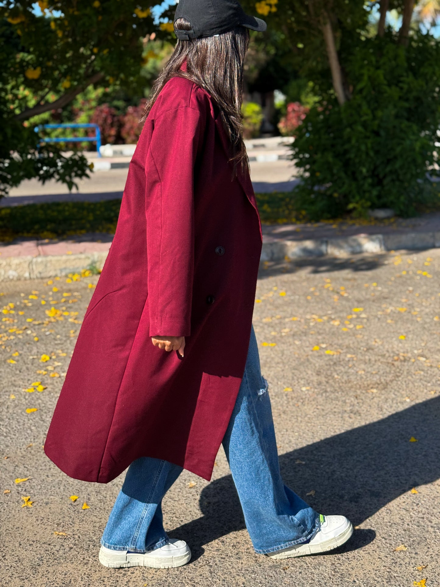 Long coat in burgundy