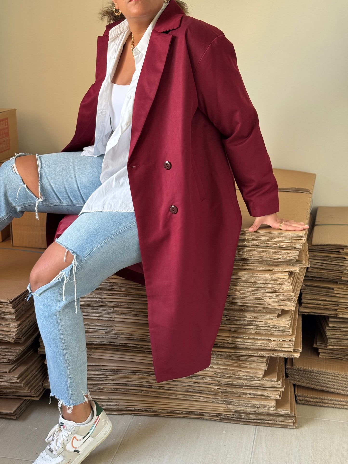 Long coat in burgundy