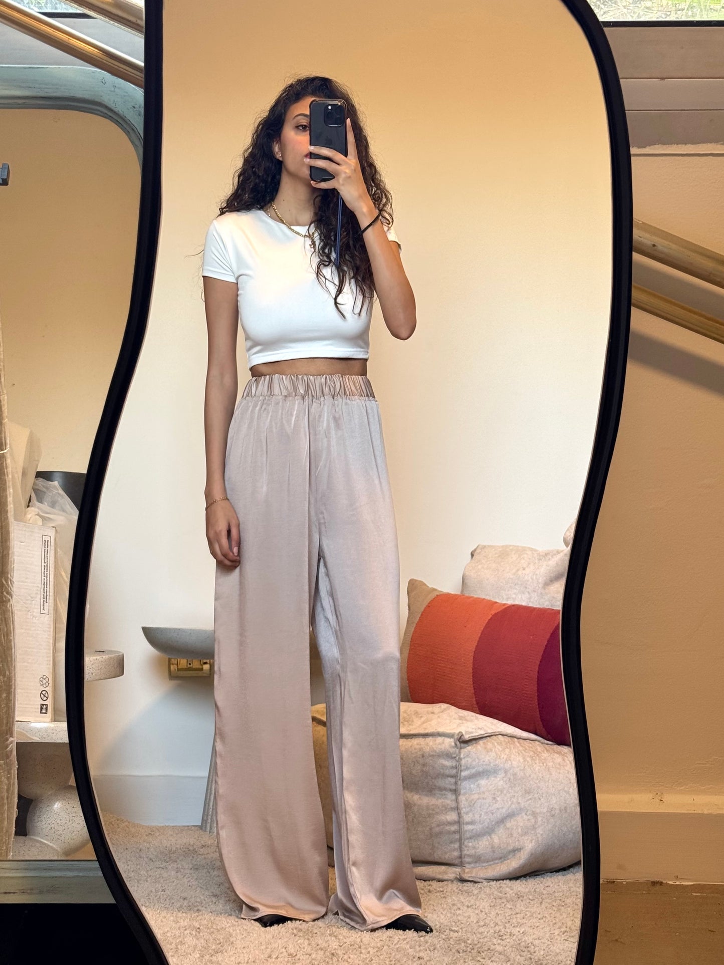 Beige Satin pants