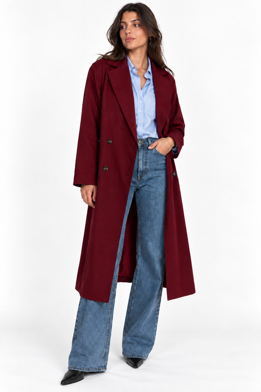 Long coat in burgundy