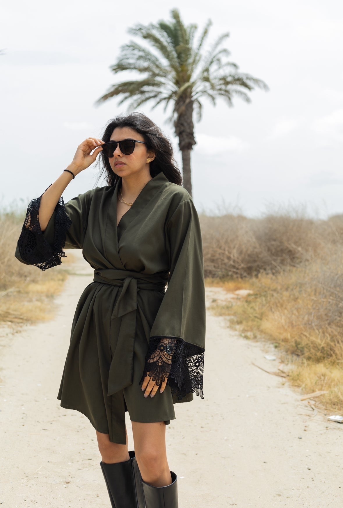 Asymmetrical Kimono Olive Green