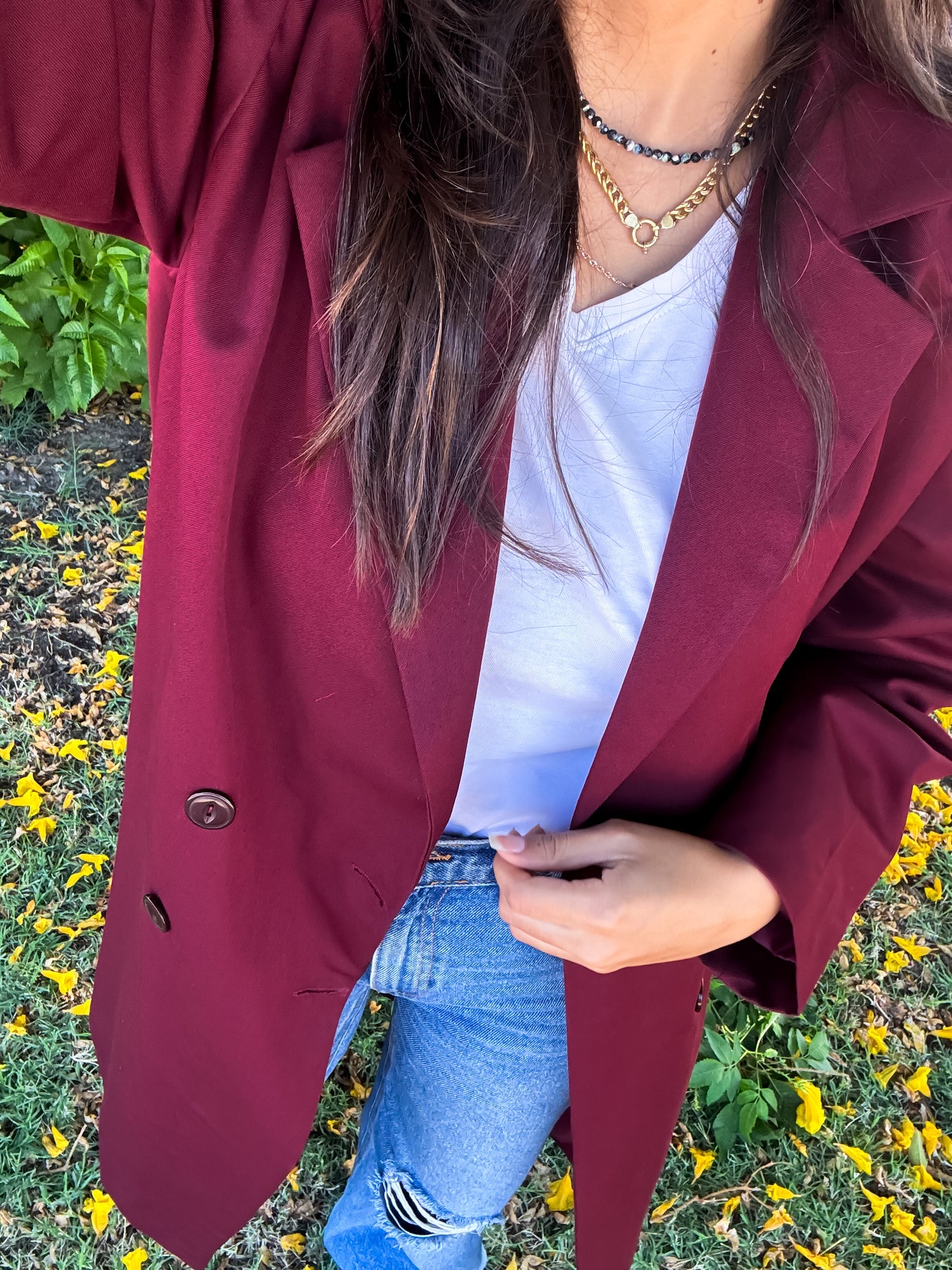 Long coat in burgundy