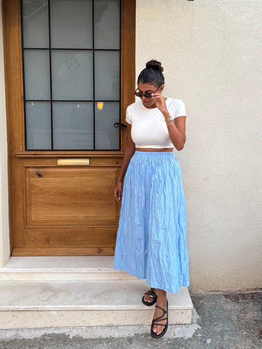Wrinkled baby blue skirt