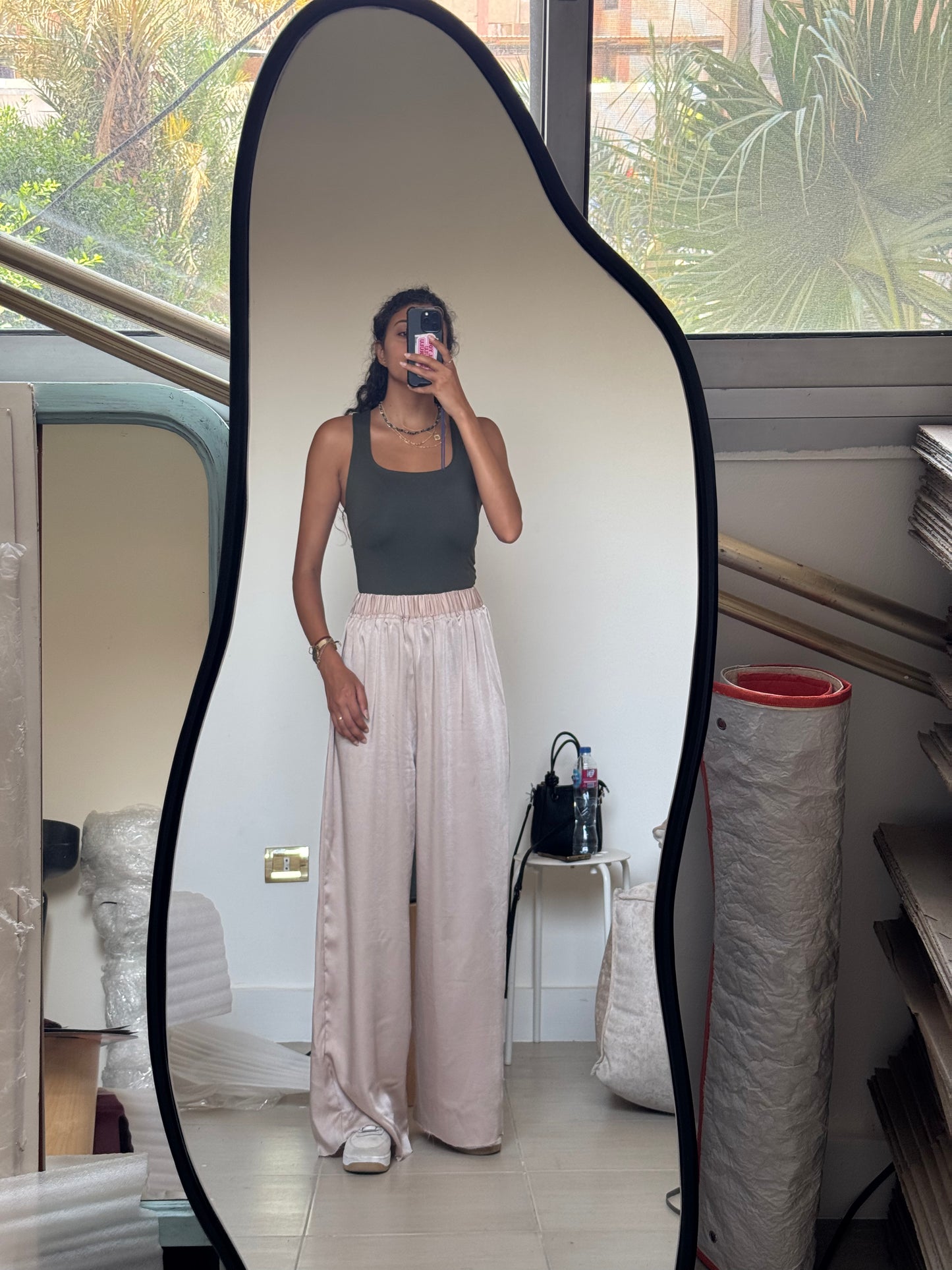 Beige Satin pants